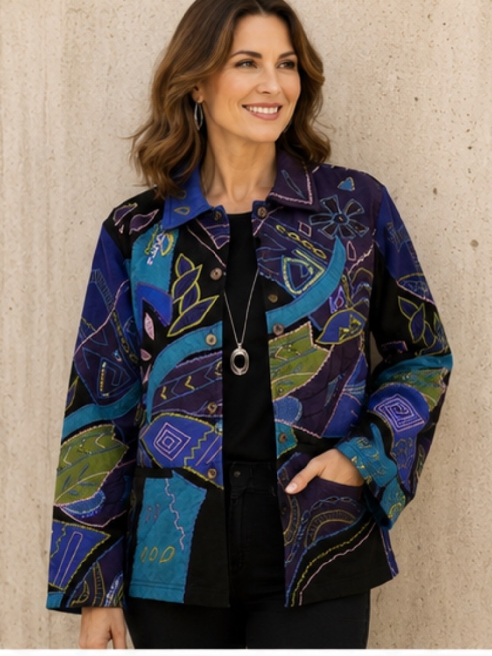 Alex Kim Vintage Embroidered & Beaded Art Shirt Jacket | Size L | Wearable Art